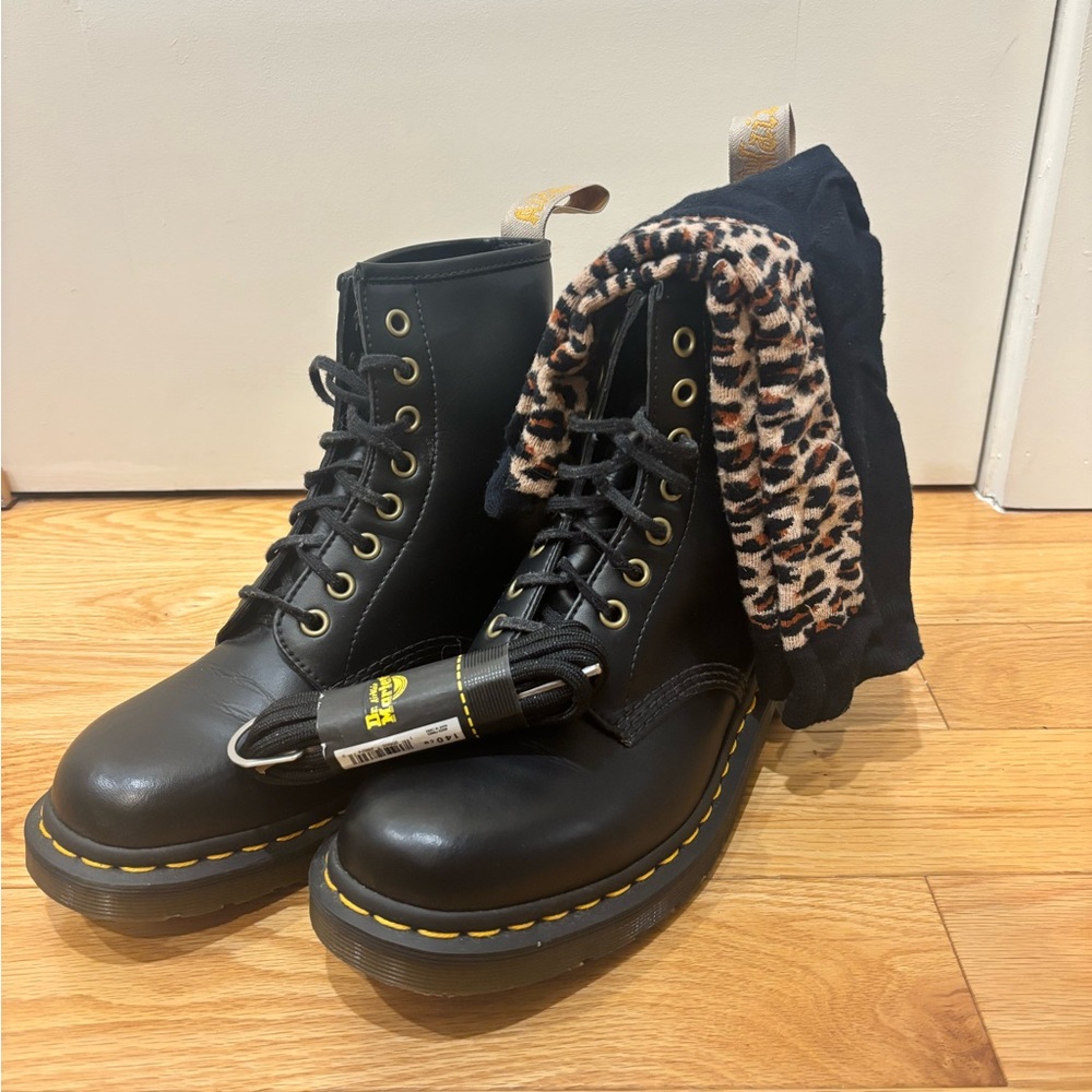 Dr.Marten’s: Vegan Black Leather Boots, socks, & shimmery shoelaces!